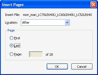 Select the location where the PDF pages should be inserted.