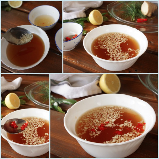 Before serving, add pickled garlic,very often, bit of the remaining liquid as well; and chilli.