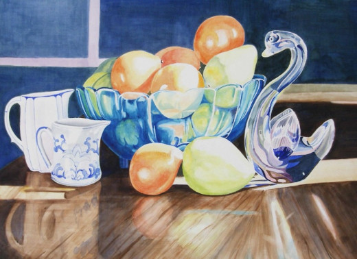 Still Life with Oranges, Watercolor, 20x28"