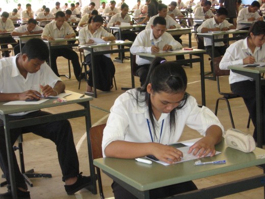 Cambodian students taking an exam.