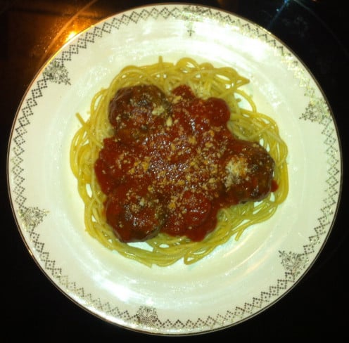 Pasta Sauce over Spaghetti & Meatballs
