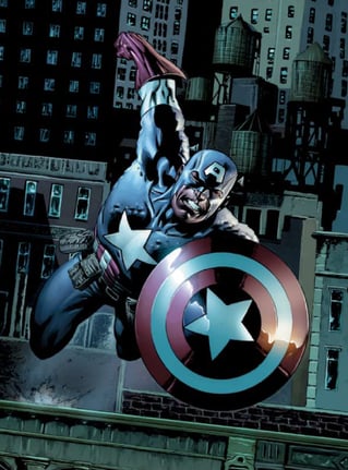 Captain America jumping off a building.