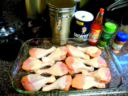The ingredients for coffee-brined chicken legs.