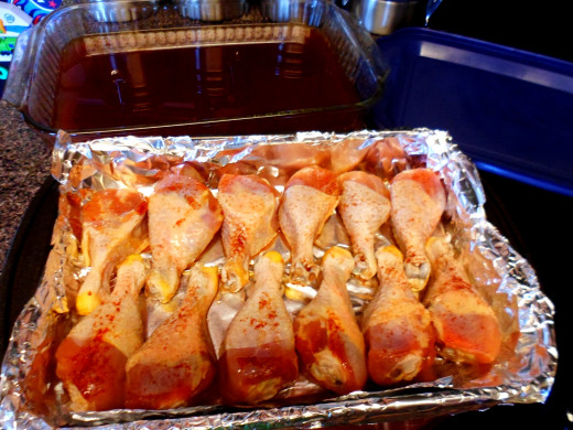 Remove chicken legs and place on a baking pan lined with aluminum foil.
