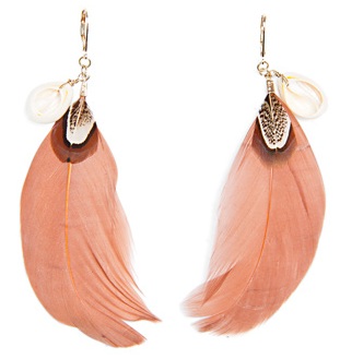 Long Feather and Shell Earrings