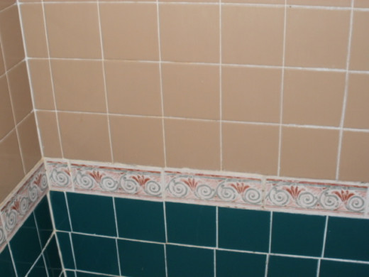 Shower grout cleaned with baking soda and water.  (forgive the lack of symmetry - I replaced the tile myself!)