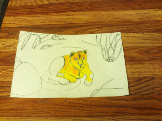 Coloring in the body of the lion.