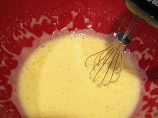 Beat the eggs until they are thick and lemon colored, like this.