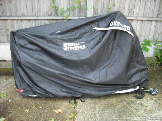 My bike covered by the top notch Oxford Stormex Motorbike Cover