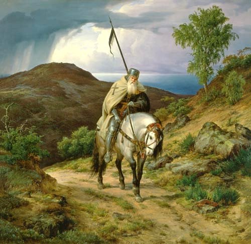 Painting of the Last Crusader coming home. Was the violence of the Crusades justified?