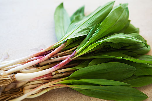 Fresh, blushing wild spring leeks, or ramps.