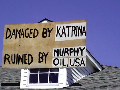 An oil spill in St. Bernard Parish, Louisiana added to the devastation left in the wake of Hurricane Katrina, 2005. Govt phot - University of Michigan Natural Resources and Environment (public domain-- http://sitemaker.umich.edu/respond/home). 