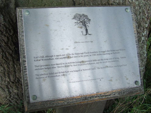 Plaque at Kett's Oak