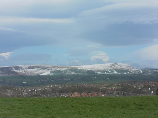 Pendle in snow from Burnley