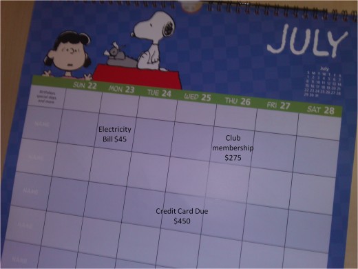 A expense calendar kept at a common area helps keep track of expenses as well as ensuring you don't miss due dates