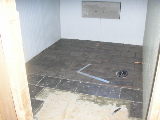 Tile floor in progress