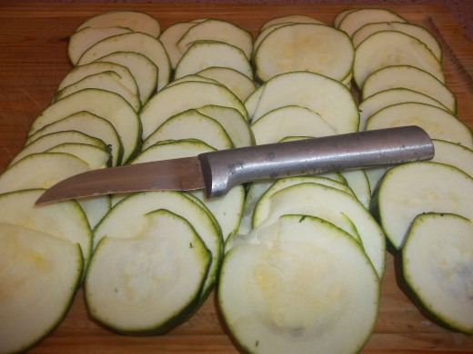 I use a sharp Rada knife to slice my zucchini thin.