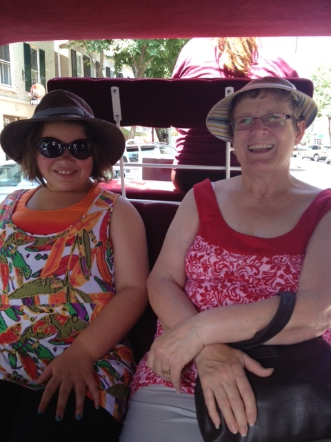 My mom and daughter ready for the start of our carriage ride