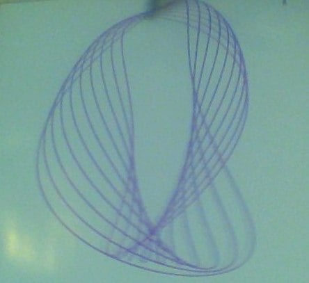 Kinesthetic pendulum design created with a purple marker at a local science museum