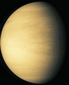More than 20 spacecraft have visited Venus. This is a fabulous image of our 'Evil Twin.' No surface features are visible through the thick, crushing atmosphere.