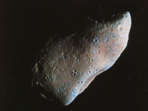 Gaspra, as seen by Galileo - the first time a spacecraft had made a close flyby of an asteroid.