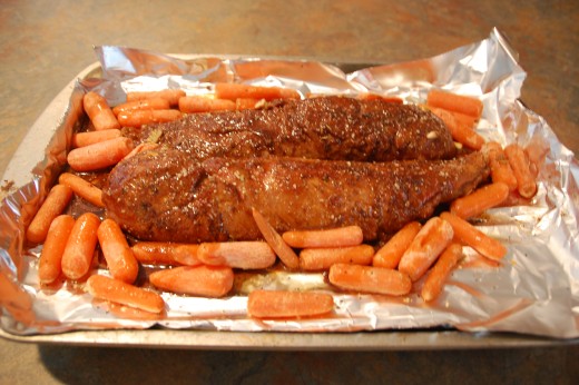 The glaze is added after the tenderloin cooks for 15 minutes at 350°