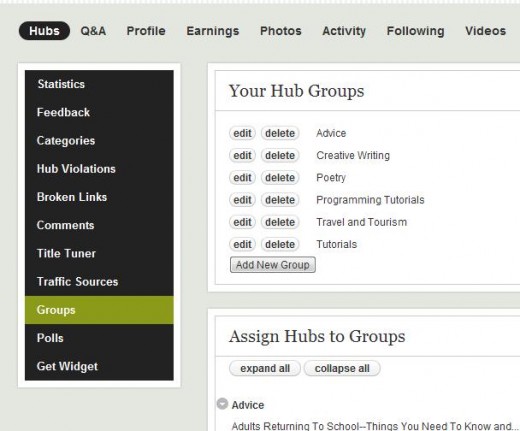 Screenshot: Groups