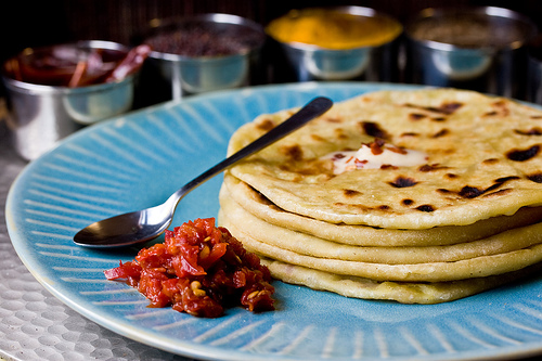 Indian paranthas with spices and curry