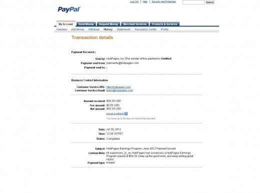 Screenshot of my second payment from HubPages.