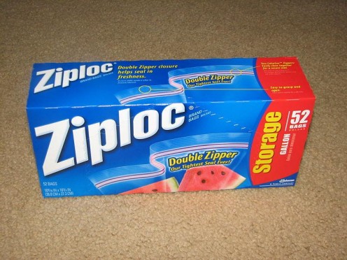 Ziploc Bags are a necessary kitchen item to have.  Be sure to buy several sizes for each of your needs.  In addition to food, you can use these wonderful plastic, airtight bags for other things such as travel.