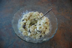 Sweet, Creamy Coleslaw Made with Kohlrabi, Cabbage and Raisins