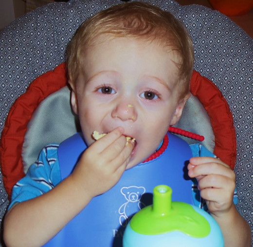 Owen, by far the picker eater out of my two boys, enjoying some spinach and potato frittata