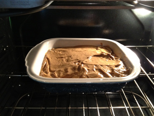 Cake going into the oven
