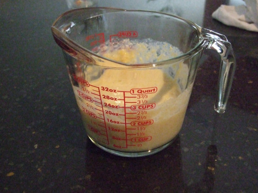 I like to make the batter in my big measuring cup. It cuts down on cleaning and it makes it so easy to pour.