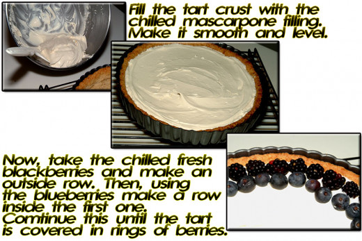 Fill tart crust, arrange berries on top in a beautiful pattern.