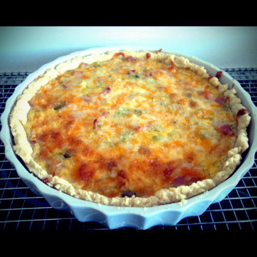 Leek and bacon quiche fresh from the oven