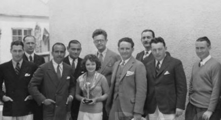 Winners, 1927/28 (1st) Academy Awards, from left: Richard Arlen; unidentified man; Academy president and presenter Douglas Fairbanks; Benjamin Glazer, Writing (Adaptation) (7TH HEAVEN, 1927); Janet Gaynor, Actress (7TH HEAVEN, 1927; STREET ANGEL, 192