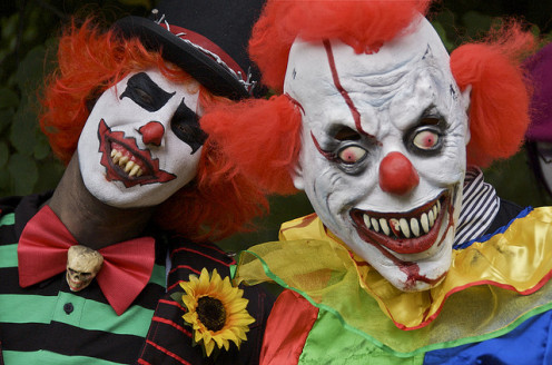 Wow, who said that all clowns are happy and jovial? These guys could star in a Stephen King movie.