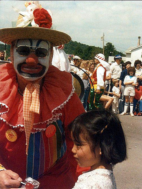 Even a clown can have a bad day. (See expression on the clown's face.)
