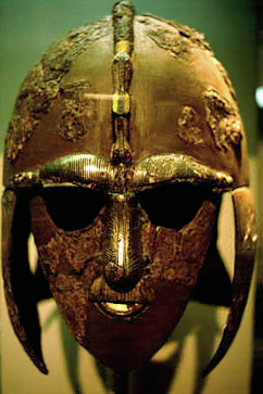 A helmet recovered from the Sutton Hoo ship burial.