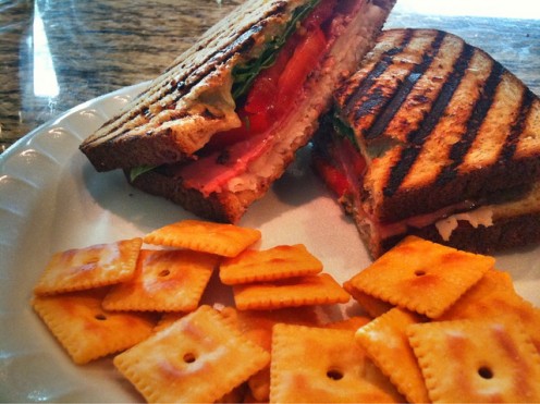 Tomatoes, herbs and a bit of cheese.  Add a Pannini Press, and sandwiches get a lot more interesting.