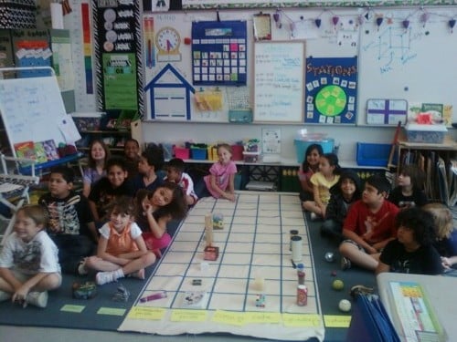 Students worked together to sort objects based on their geometric properties