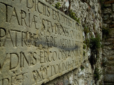 Ancient Latin Script Carving on a Stone Wall, Asolo, Italy, by Todd Gipstein