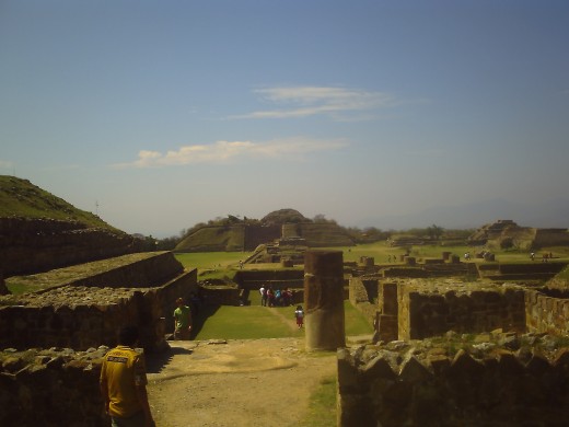 Looking south from the Temple of Two Columns over the Sunken Patio, over the Main Plaza to the South Platform.