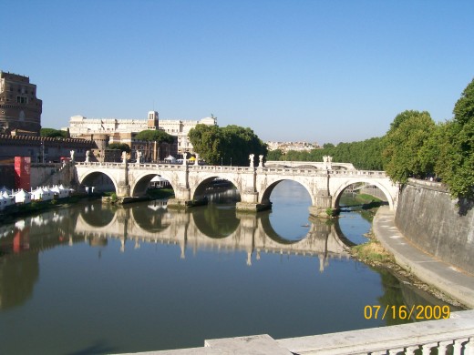 One of the beautiful bridges that spans the Tiber River in Rome