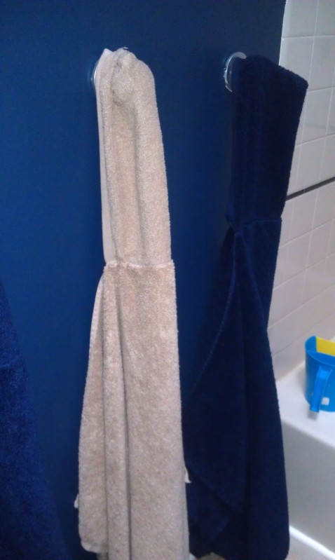 Finished towels hanging in the bathroom