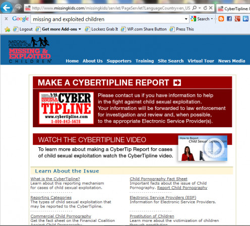 Cybertipline for report violations against children online and in person types of attacks.