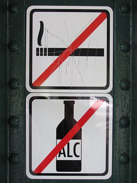 No smoking and no alcohol while driving. This is a sign seen in European train ways.