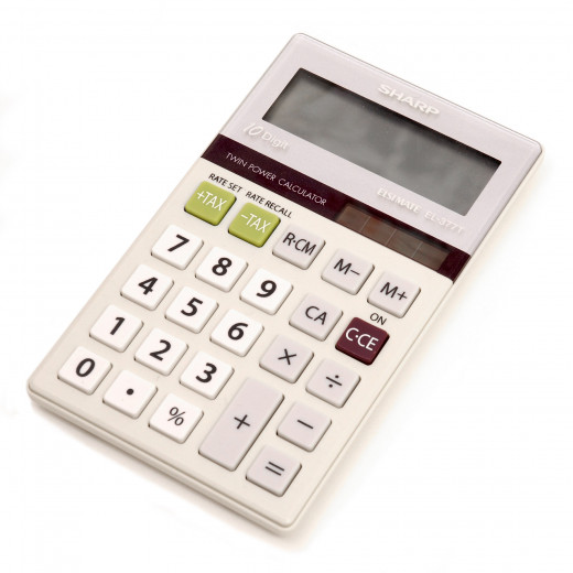 This Sharp Calculator is battery and solar powered.  It is useful for calculating receipts and other expenses.