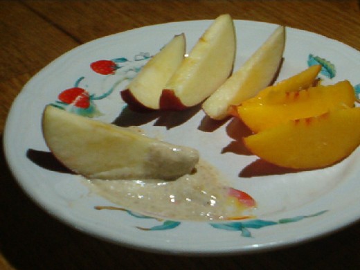 Walnut dip with apples and peaches